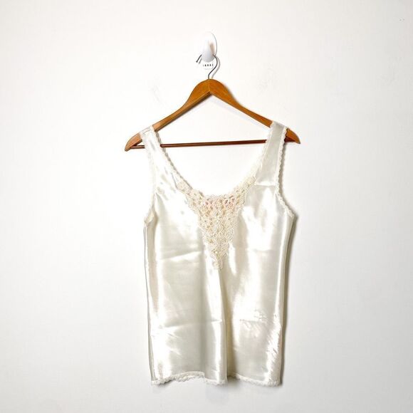 Vtg 90ās silky ivory laceātank camisole - Picture 2 of 14